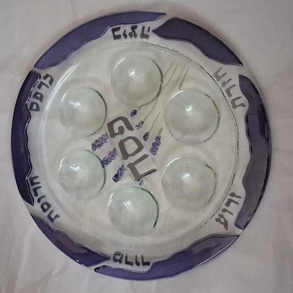 Judaica Fused-Art-Glass 14-inch Passover Seder Plate